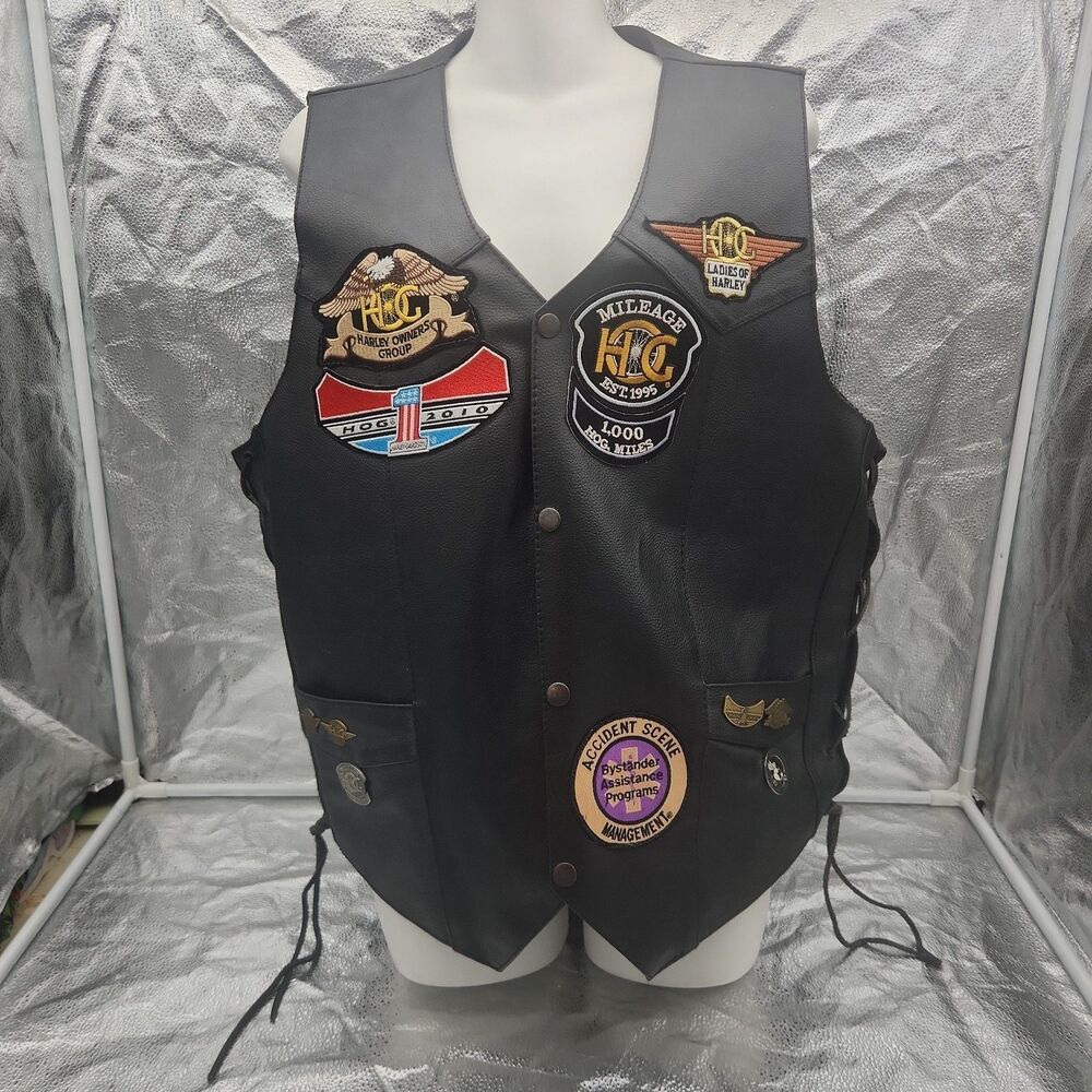 Vest Hot Leather Womens M Lace Snap Harley Davidson Collectible Patch Pin READ